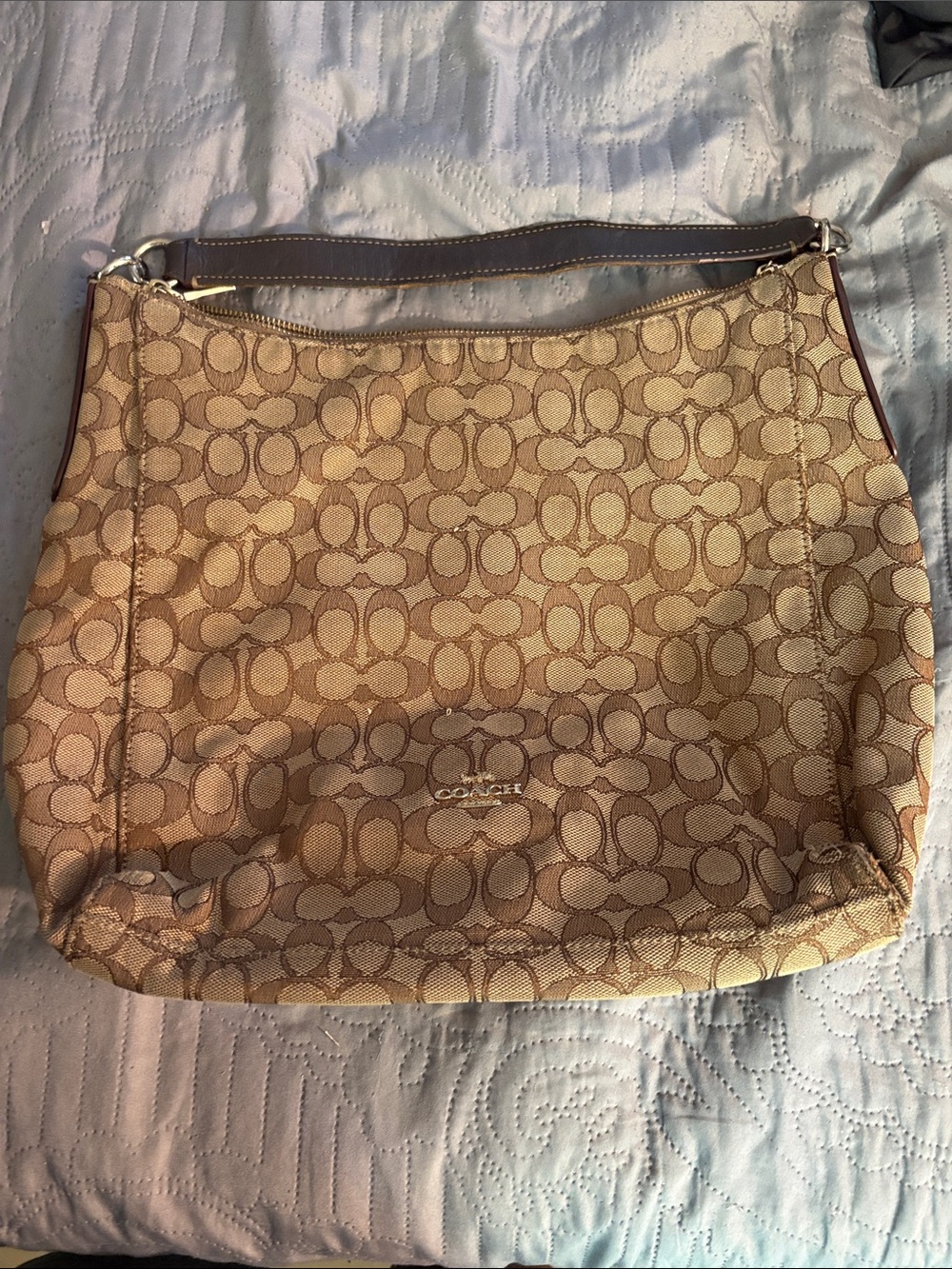 Coach Signature Canvas Shoulder Bag in Beige and Brown